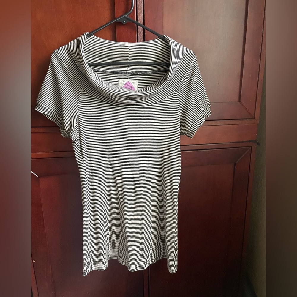 Free People *vintage* Striped Black and White Cowl Neck Top Wool/Cotton Large